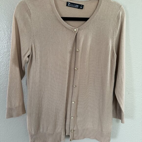 7th Avenue Design Studio Cardigan; Cream/Tan Color - Picture 2 of 5